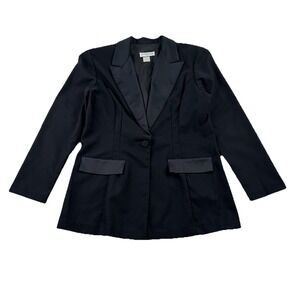 Alyn Paige Black Satin Trim Blazer Womens 13/14 Single Button Tuxedo Style Jacky